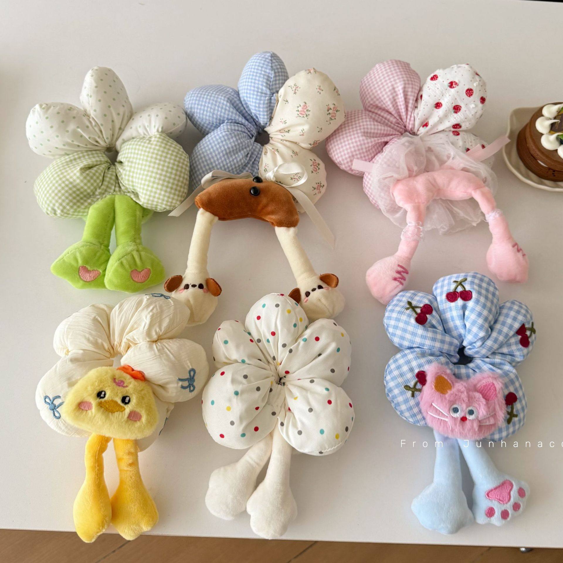 可爱毛绒小动物海绵花朵大肠发圈女甜美丸子头绳耐用发绳头花发饰