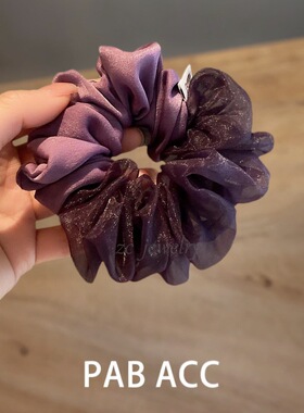 优雅紫色高级感欧根纱拼接发圈复古缎面肥肠圈优雅马尾丸子头花女