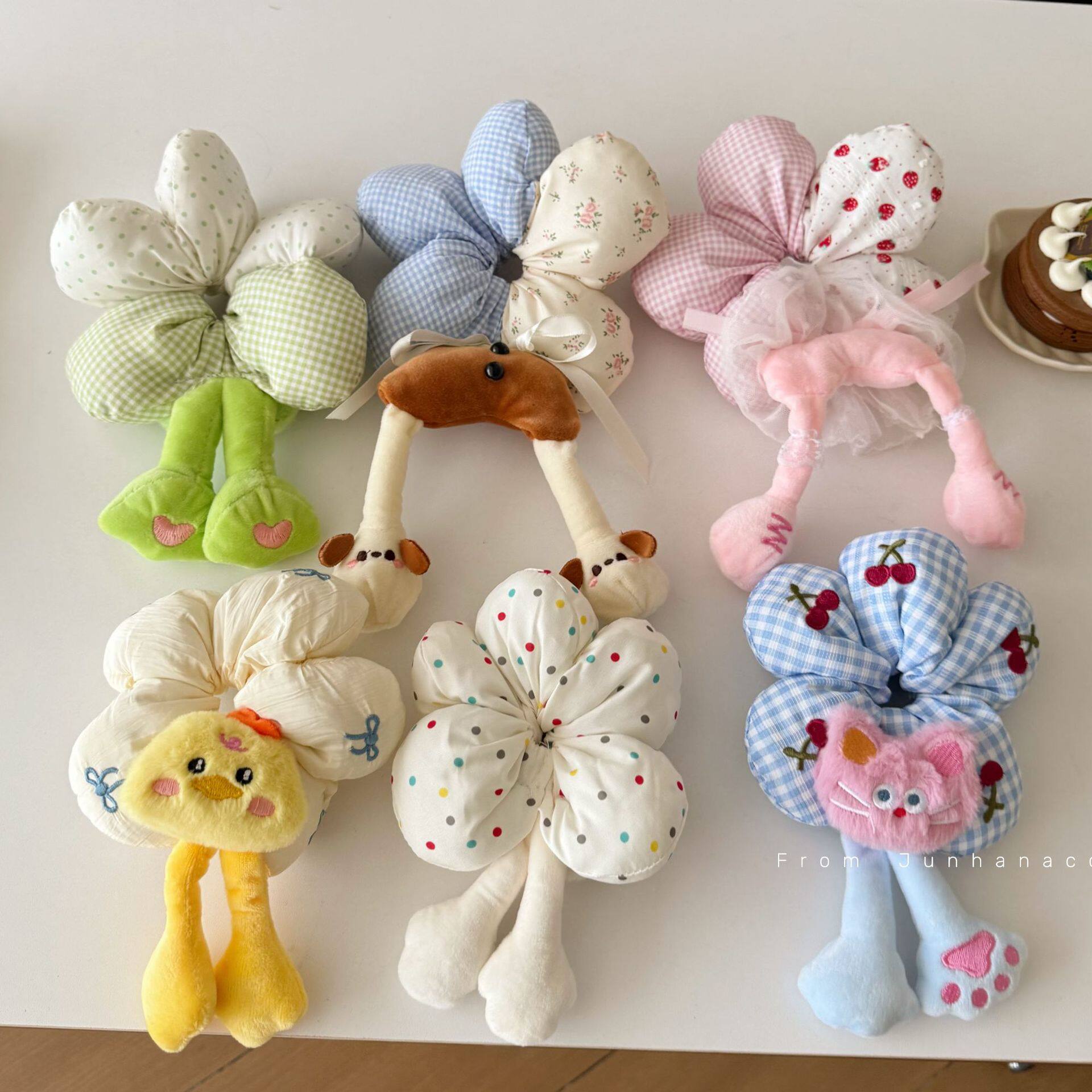 可爱毛绒小动物海绵花朵大肠发圈女甜美丸子头绳耐用发绳头花发饰