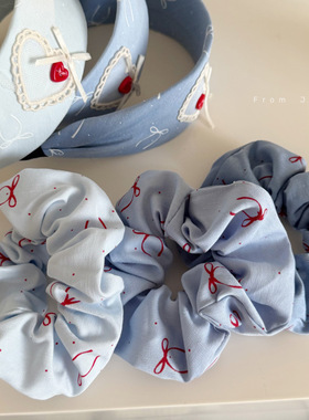 韩国蓝色布艺蕾丝爱心发箍发卡蝴蝶结方巾发圈大肠圈侧边头绳