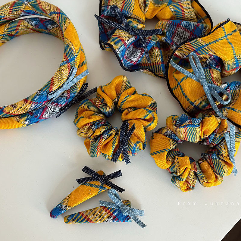 元气芒果可爱格纹发夹大肠发圈发卡bb夹发饰发箍头箍皮筋发绳