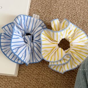 加州阳光奶黄条纹蓝边大肠肠圈气质盐系博主同款小蛮腰头圈发绳新