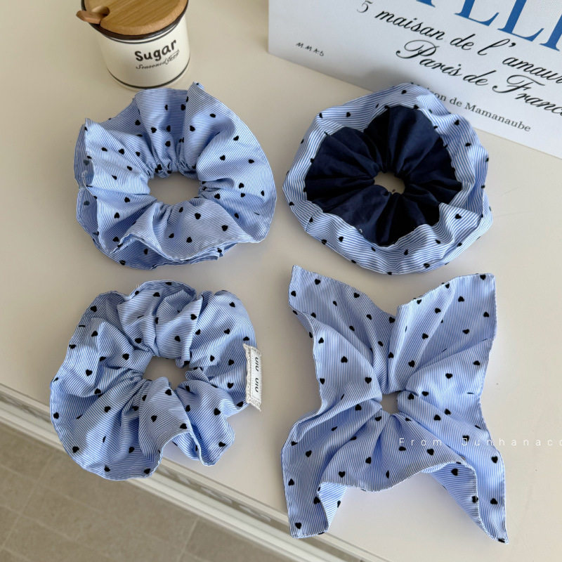韩系蓝色条纹爱心双层褶皱大肠发圈女丸子头发绳皮筋马尾头绳发饰,饰品/流行首饰/时尚饰品新,发饰,淘宝优惠券,粉丝福利购,淘宝优惠卷