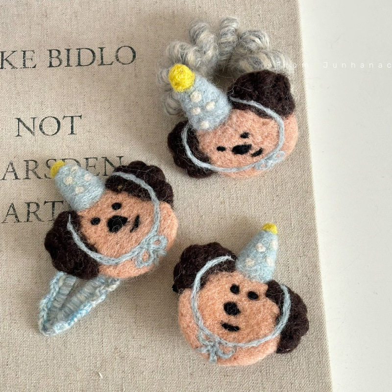 韩国复古可爱小熊BB夹儿童电话线圈发绳碎发夹手工毛毡宝宝侧边夹