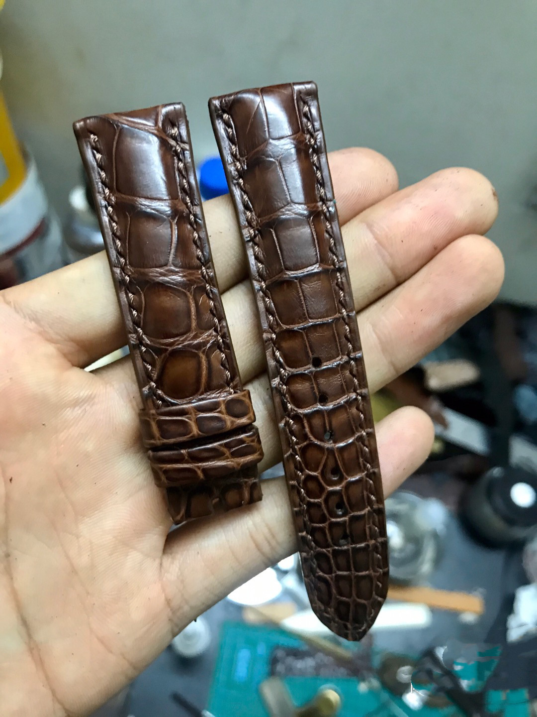 奢琳适配原装美洲鳄鱼皮表带20mm定制各种真皮皮表定制黑色深棕色