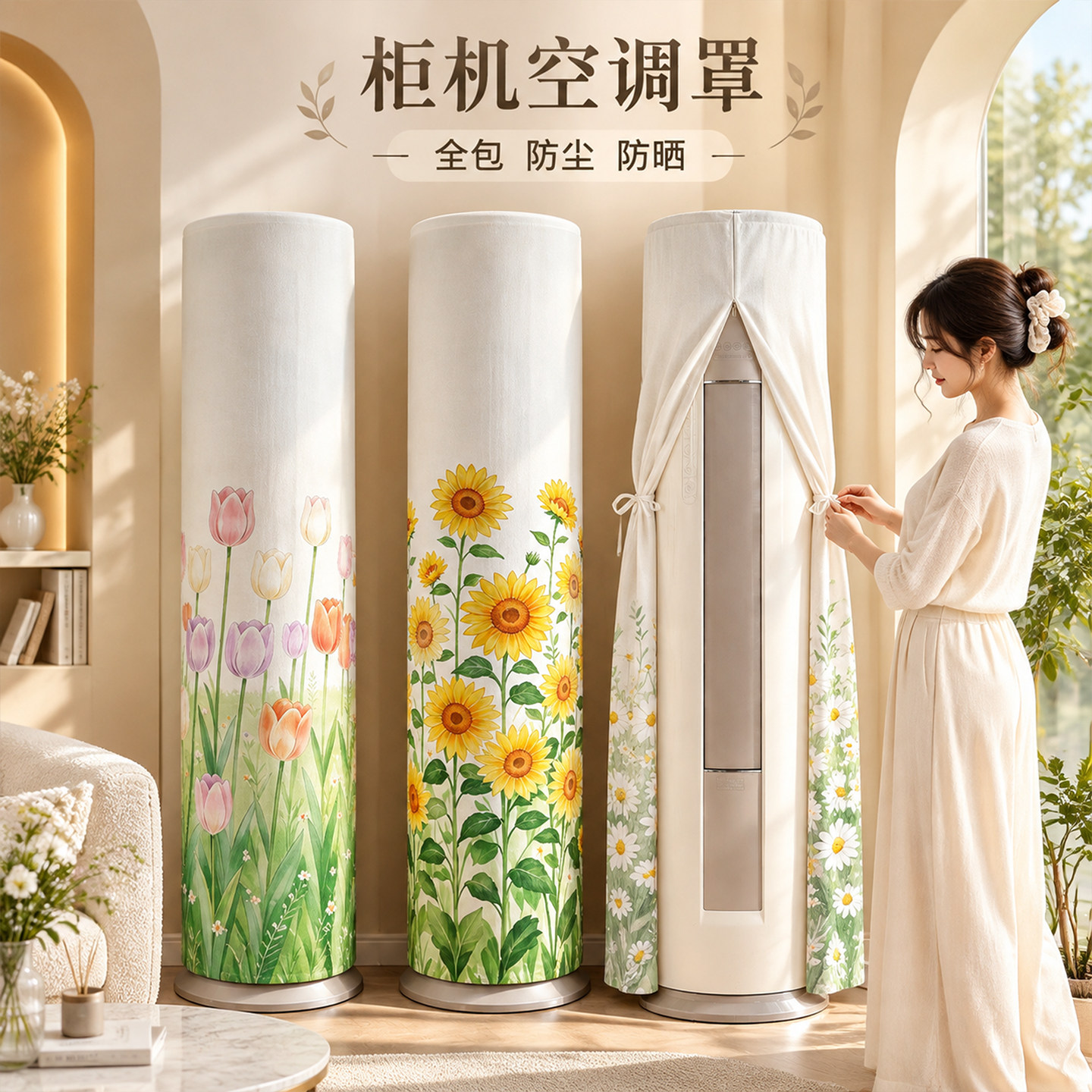 爱心妍立式圆柱形空调防尘罩弹力