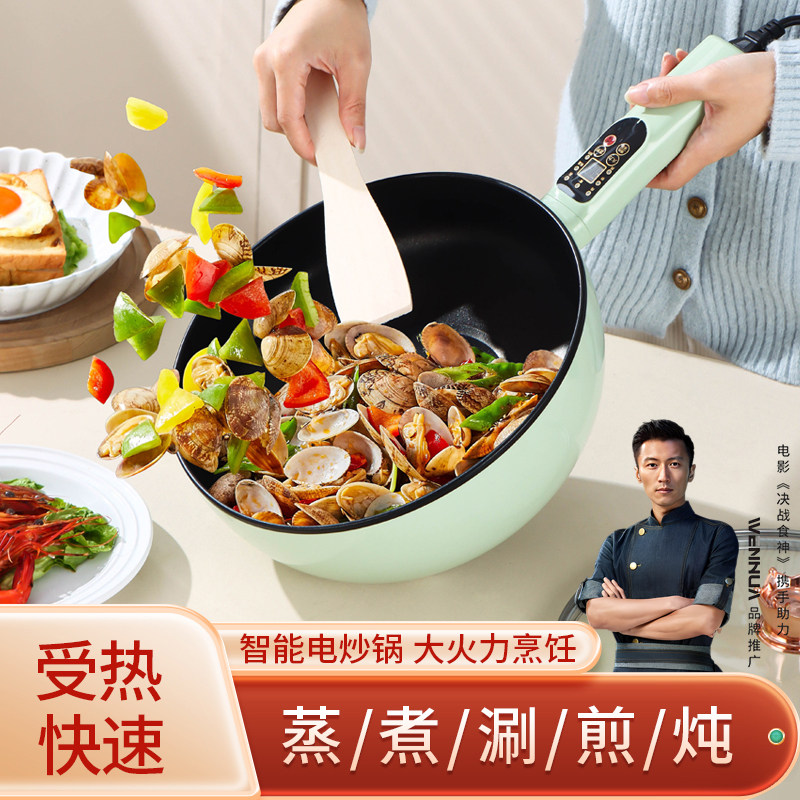 电炒菜炒锅家用电煮锅多功能火锅宿舍学生小型蒸煮煎炒一体锅不粘