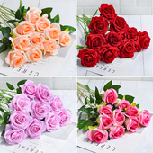 玫瑰花仿真花情人节塑料假花束家居摆件客厅餐桌插花干花摆设装 饰