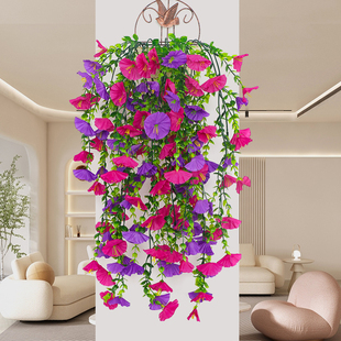 仿真牵牛花藤蔓装饰喇叭花塑料壁挂藤条客厅室内吊篮庭院造景假花