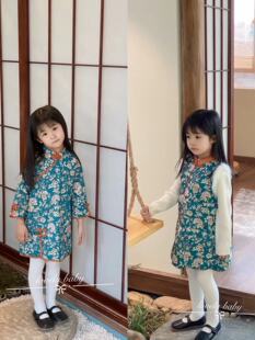 Lovely baby 秋冬女童旗袍宝宝中国风加棉背心连衣裙水貂毛拜年服