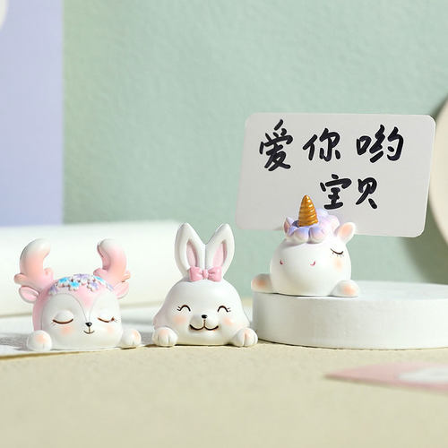 新品创意少女心可爱卡通兔子留言夹卡片座麋鹿桌面装饰摆件照片夹