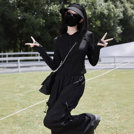 小蛮腰连帽防晒衣女夏季薄款防紫外线凉感冰丝透气瑜伽防晒服外套