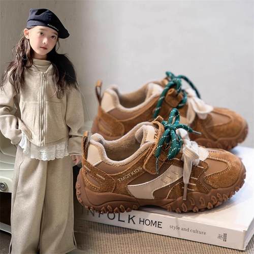 女童运动鞋加绒二棉鞋2024新款