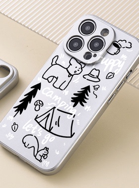 ins风露营小狗适用华为mate50/40/30pro手机壳可爱华为nova10/9/8pro电镀银华为P50/40荣耀70/50se新款保护套