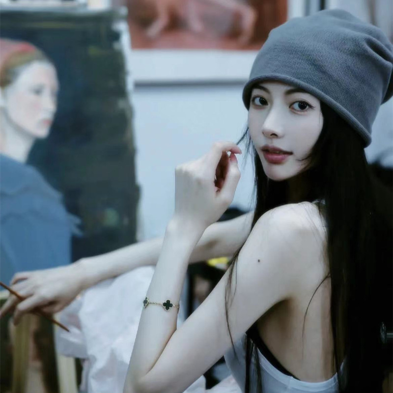 网红慵懒灰色宽松针织堆堆帽女潮秋冬包头显脸小美式辣妹黑色冷帽