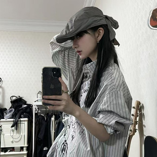 小众设计感水泥灰前进帽女韩国ins蝴蝶结速干头巾绑带鸭舌贝雷帽