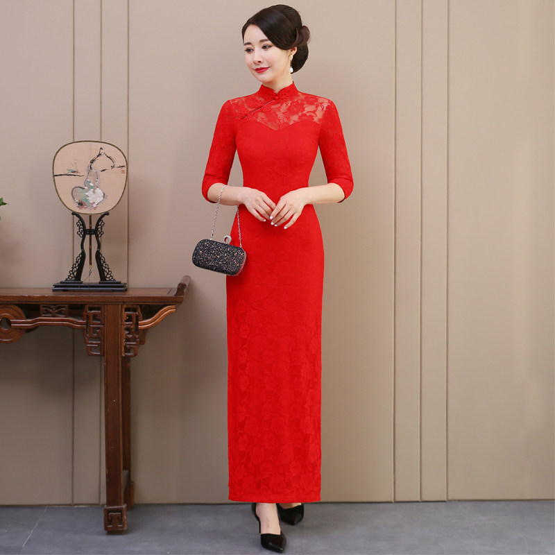 礼仪服装女迎宾小姐服长款长袖礼服中国风走秀旗袍2019新款演出服在类目 女装/女士精品, 婚纱/旗袍/礼服, 旗袍中 - 来自Buy2taobao.com提供专业的淘宝代购服务