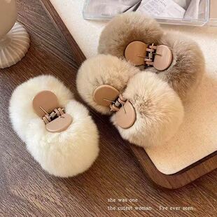 美拉德可爱毛球发夹女秋冬毛绒抓夹丸子头发抓高级感夹子头饰发卡