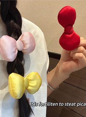 日系甜美小众黄色充棉蝴蝶结发夹丸子头扎发侧边夹可爱少女心头饰