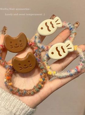 ins小鱼猫咪毛线发绳女高弹力不伤发头绳甜美可爱橡皮筋头饰发圈