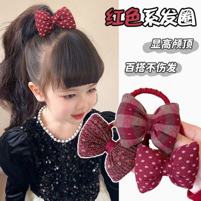 儿童蝴蝶结发圈新年发饰小女孩扎辫子高马尾头绳高弹力橡皮筋发绳