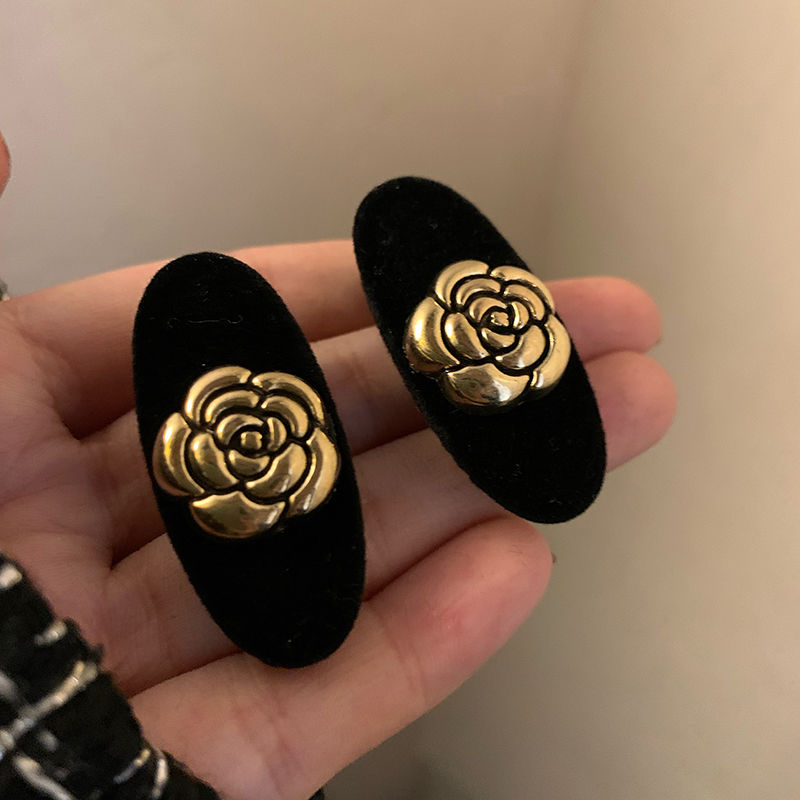 山茶花丝绒发夹小香风高级