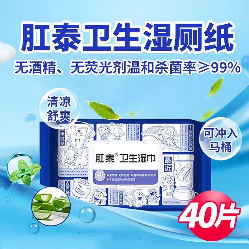 荣昌肛泰卫生湿巾40片家用湿厕纸洁厕痔疮专用医用杀菌环保湿厕巾