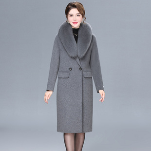 双面羊绒大衣女中长款2025新款加厚洋气中年妈妈五十多岁毛呢外套