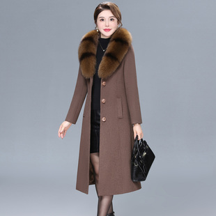 狐狸毛领羊绒大衣女款2025新款冬加厚气质大码胖mm羊毛呢子外套