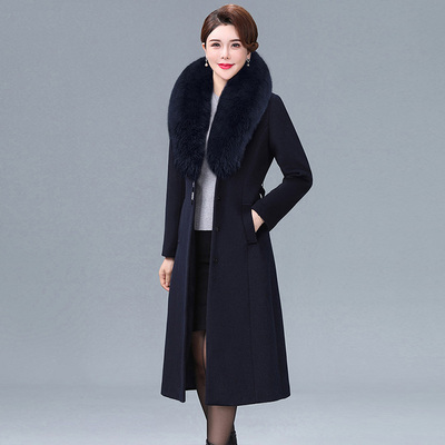 大码高端妈妈装毛领羊毛呢外套女