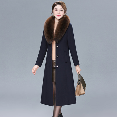 毛领羊绒大衣女中长款中年妈妈装