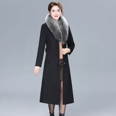 狐狸毛领羊绒大衣女中长款妈妈装