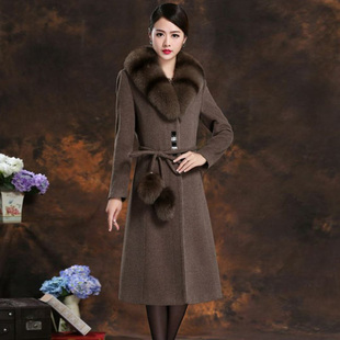 狐狸毛领羊绒大衣女长款2025新款妈妈装加厚大码系带过膝毛呢外套