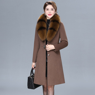 狐狸毛领羊绒大衣冬季加厚气质洋气小个子妈妈羊毛呢子外套女短款