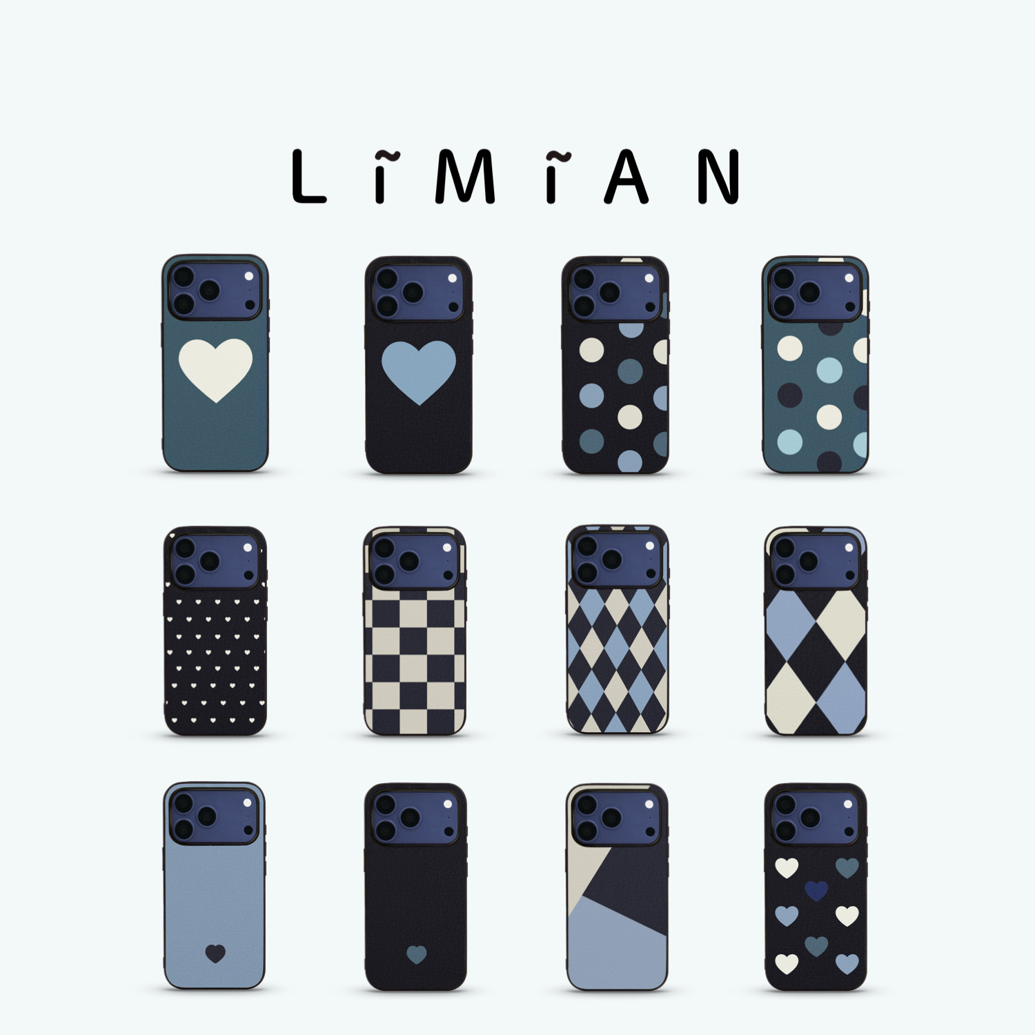 里面LM｜专属定制深蓝系列手机壳适用iPhone17proMax华为mate80pro气质百搭精致不撞款真皮软壳情侣礼物 - 实物图