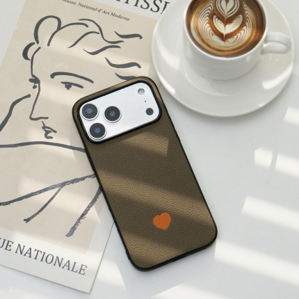 里面LM｜miu系小爱心系列真皮拼贴手机壳适用于iphone17proMax华为mate80pro三星清新自然软壳个性创意礼物