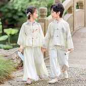 国风套装 男女孩春秋日常唐装 改良汉服高端气质古风套装 儿童新中式