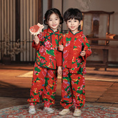 潮 套装 儿童东北大花汉服表演服幼儿园班服活动演出服2025春季 长袖