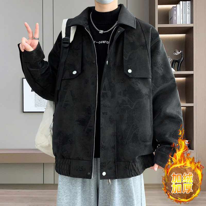 加绒加厚外套男学生潮流连帽夹克棉衣秋冬季青少年帅气保暖冲锋衣