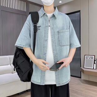 夏天短袖衬衫男款青少年夏季薄款宽松休闲初高中学生衬衣透气开衫