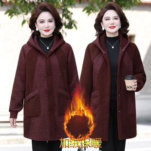 气质中年妈妈装冬装毛呢外套加绒时尚中老年女装加厚保暖大码大衣