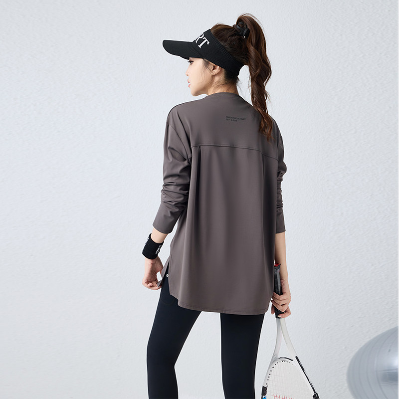 春夏大码宽松遮臂胖mm长袖运动上衣女速干透气跑步瑜伽健身服套装