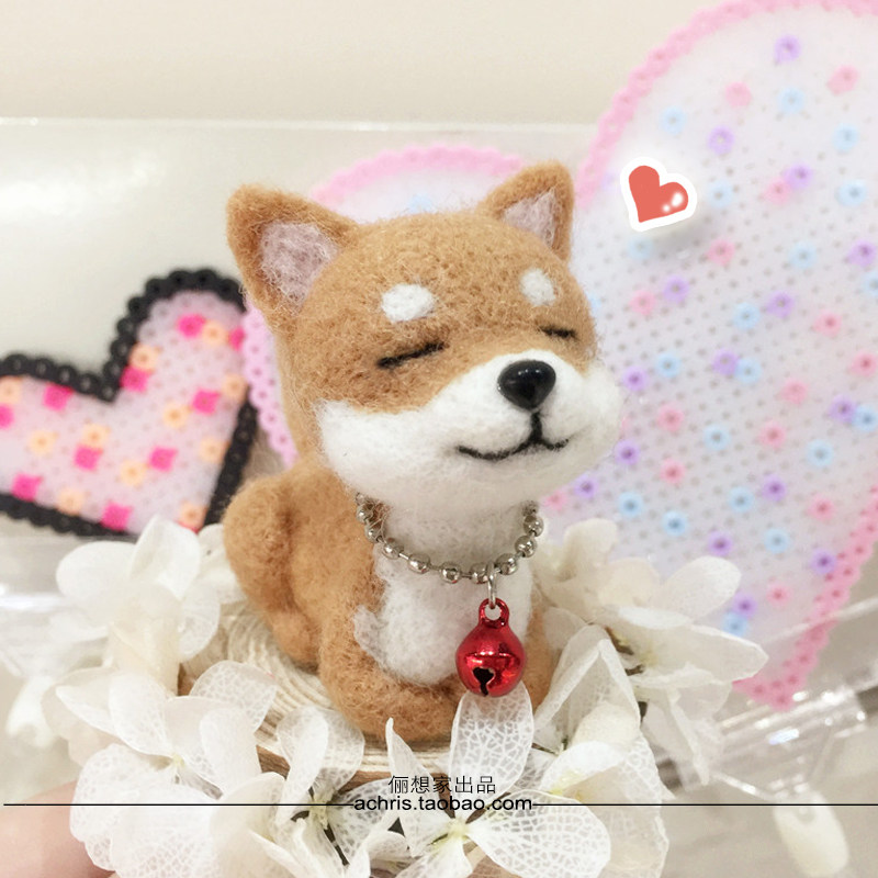 羊毛毡戳戳乐柴犬摆件新手材料包