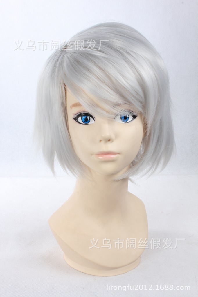 绯色欠片 狐邑祐一 银白色银色 收脸反翘 短发cosplay假发 假毛