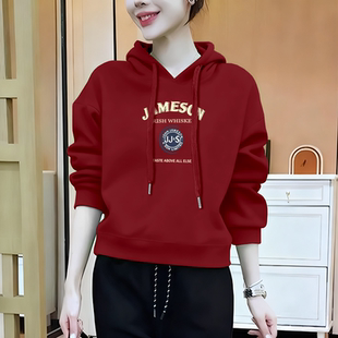 女士通勤保暖宽松连帽卫衣新款 上衣显瘦洋气休闲秋冬外套 印花长袖