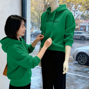 休闲加绒秋冬加厚外套长袖 卫衣 连帽女士宽松洋气显瘦上衣时尚 新款