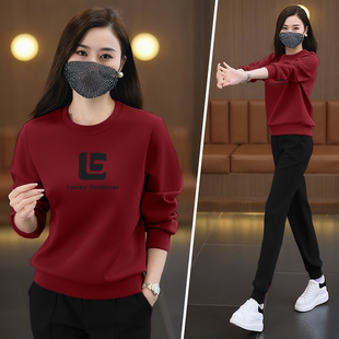 长袖 时尚 2025加绒新款 洋气宽松加厚休闲女士运动套装 两件套 秋冬季