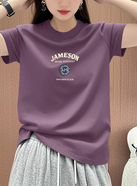 印花休闲百搭显瘦时尚2025新款夏季短袖女士宽松大码圆领t恤上衣