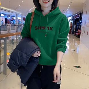 加绒加厚打底衫 卫衣女新款 上衣套头冬季 连帽宽松秋冬女装 百搭 韩版