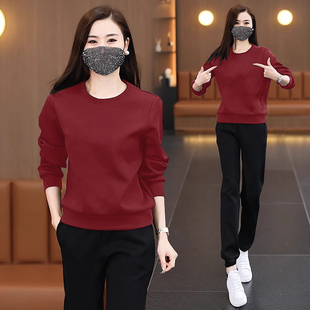 宽松上衣长裤 韩版 加绒洋气时尚 女秋冬季 两件套 休闲小个子卫衣套装